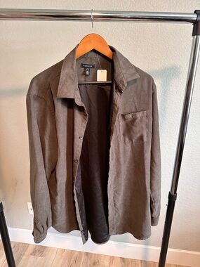 Van Heusen Men's Chocolate Brown Lightweight faux suede Shirt Jacket shacket